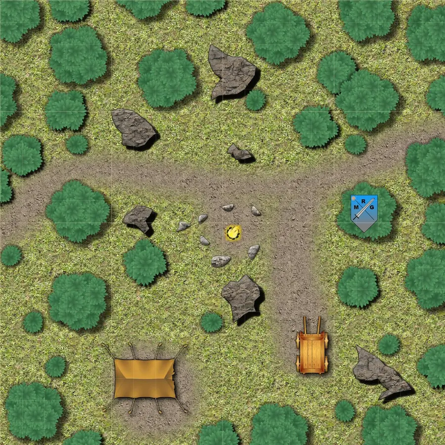 Top-down fantasy campsite battle map